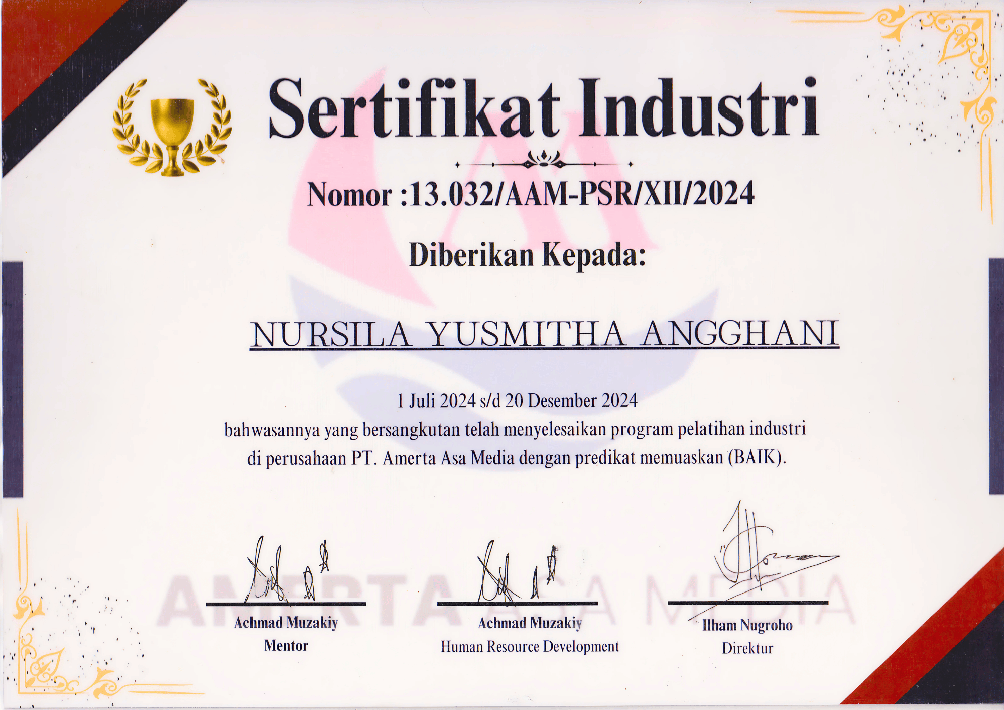 Software Development Industry Internship Certificate