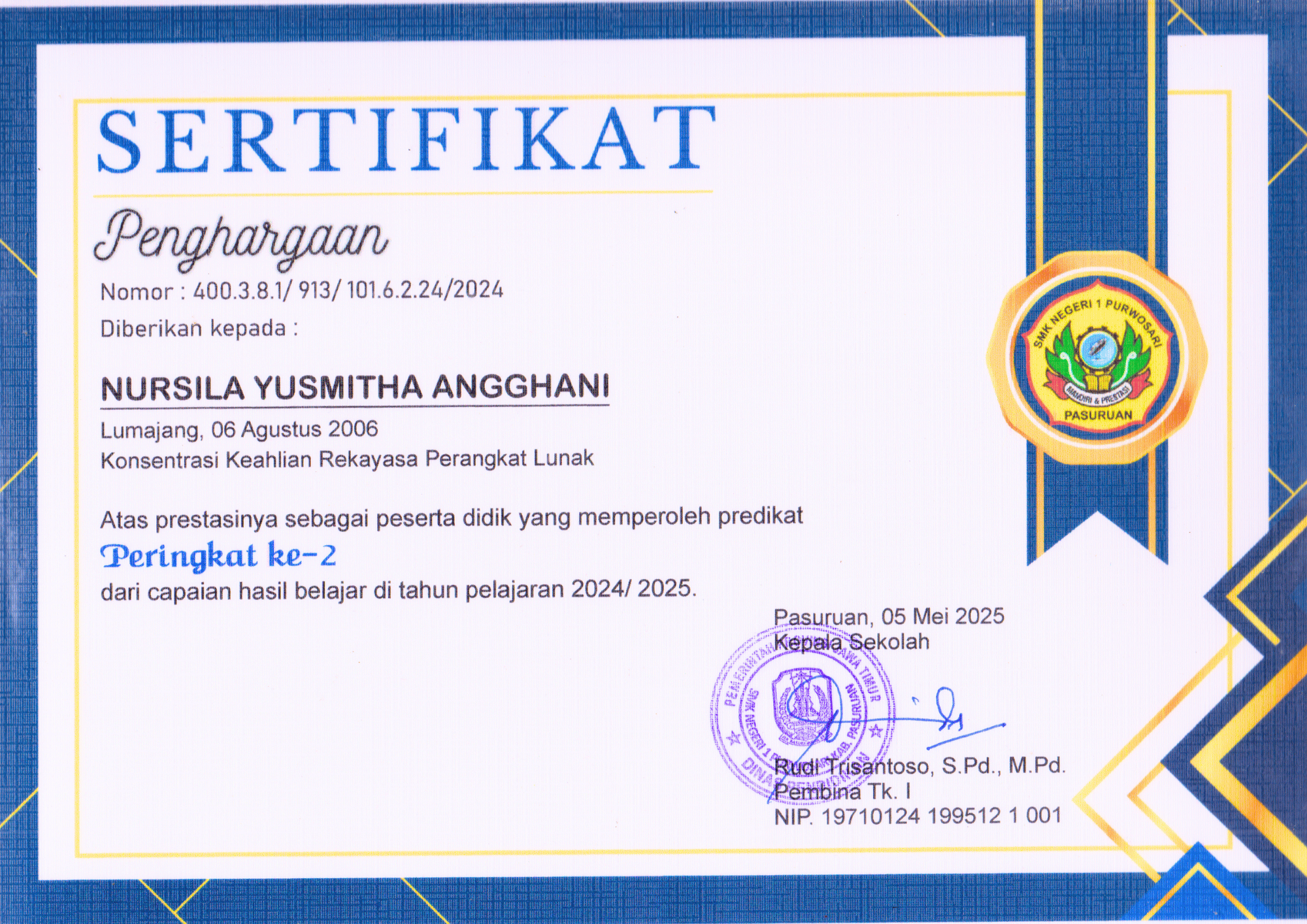 2nd Place Best Graduate in Final Semester